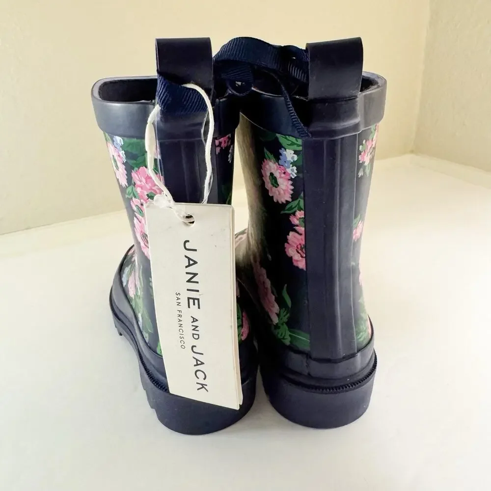 Janie And Jack‎ Rain Boots Toddler Girl Size 4 Floral Navy NWT!